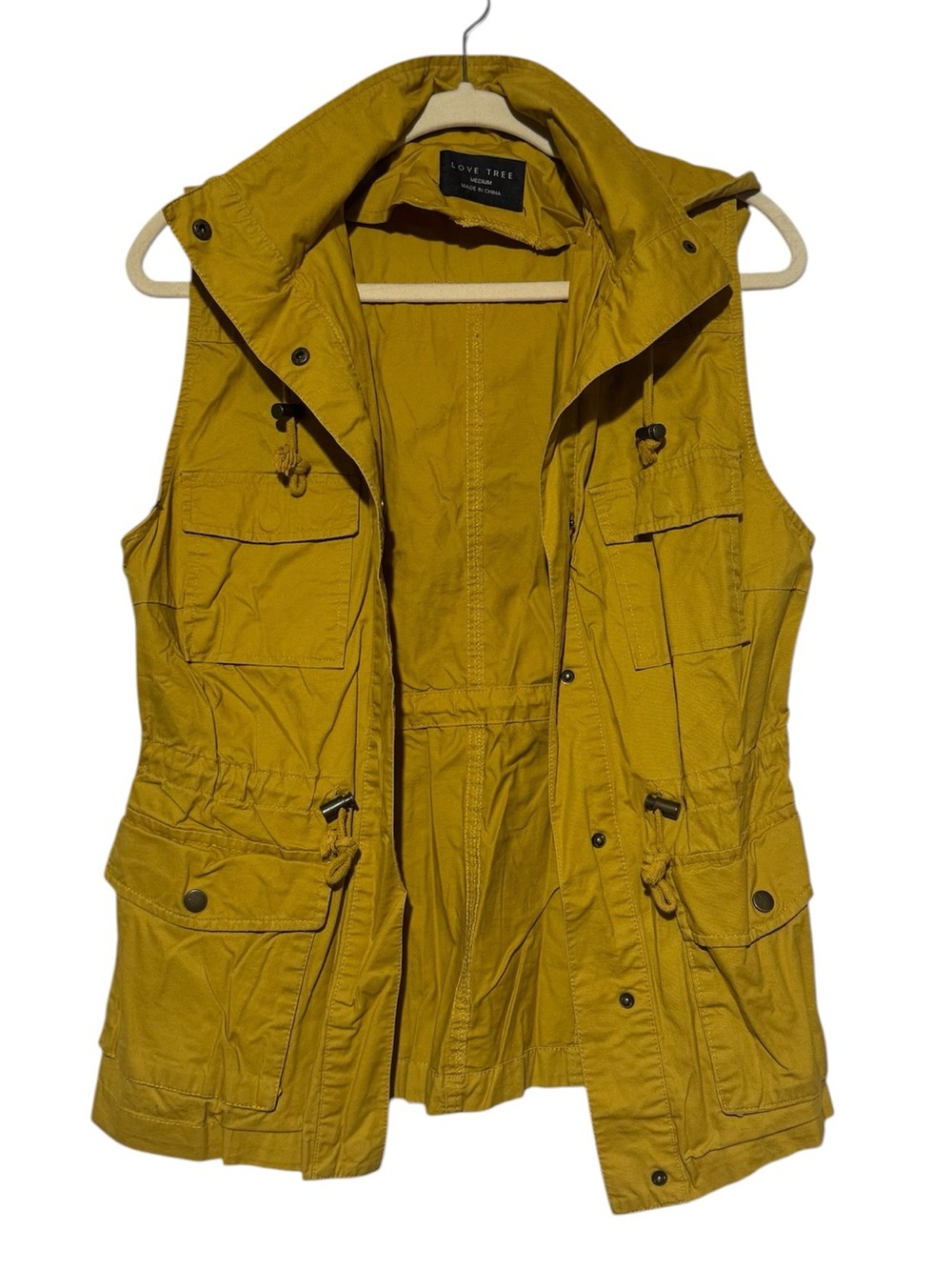 Love Tree Mustard Yellow Vest Women Size Medium Hooded Utility Anorak Cargo Fall